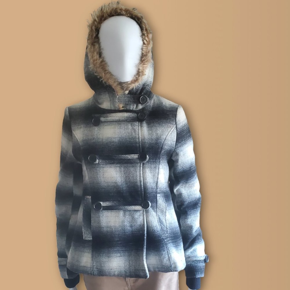 DOLLHOUSE Plaid Jacket / Coat – Black & White (Juniors Medium) - Picture 1 of 12